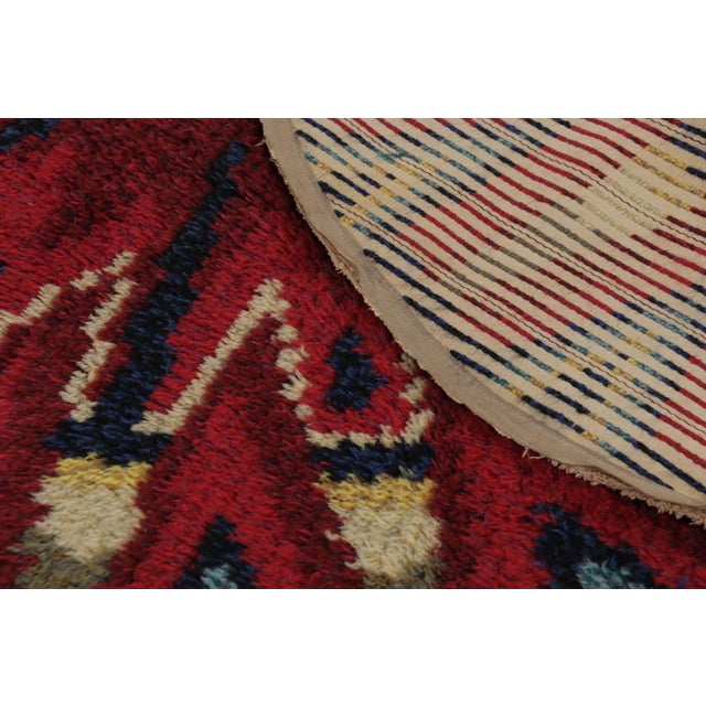 Textile Vintage Swedish Rya Circle Rug in Red and Blue Geometric Pattern - Rug & Kilim For Sale - Image 7 of 9