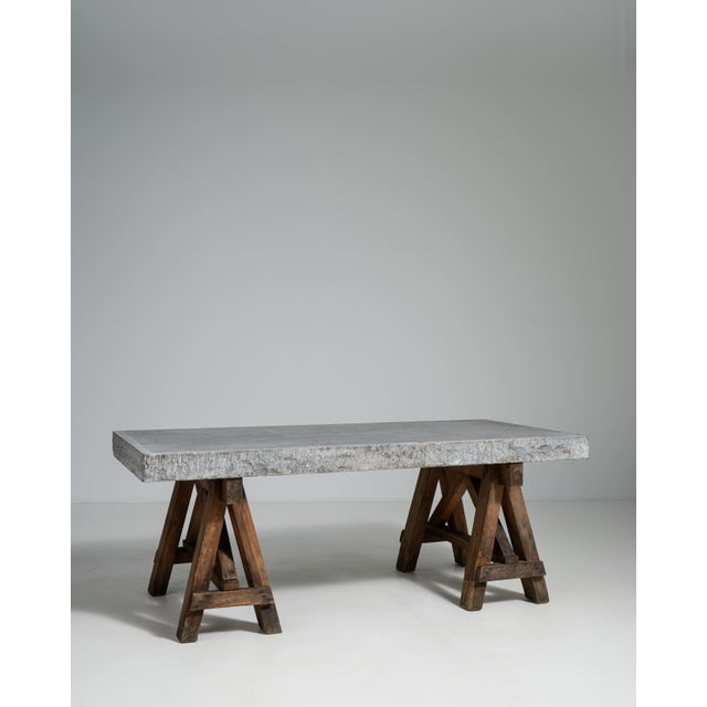 Gray Belgian Blue Stone Trestle Table, Antique, Belgium, Circa 1900 For Sale - Image 8 of 14