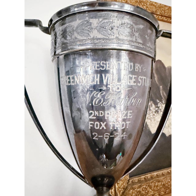 A lovely antique circa 1924 silver plated trophy dance contest trophy from a dance studio in the historic Greenwich...