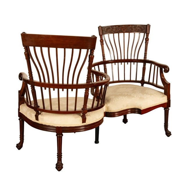 Brown Antique American Carved Mahogany Conversation Sofa Chair Loveseat Tête-À-Tête, Circa For Sale - Image 8 of 17