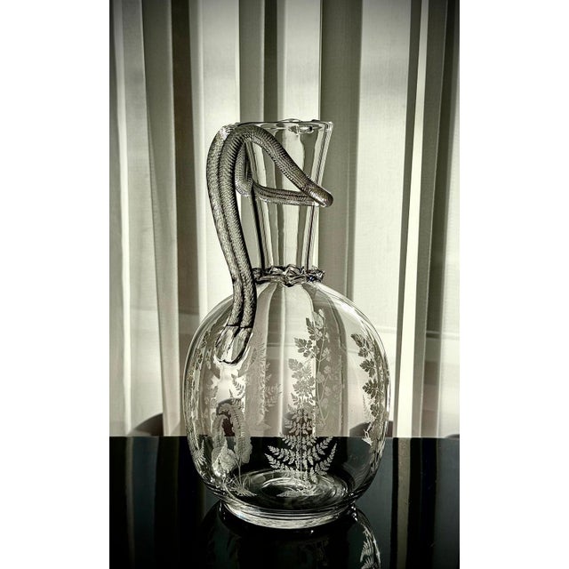 Victorian Etched Glass Amphora Jug with Serpent Handle, 1880s For Sale - Image 17 of 18