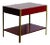 Pair of high gloss 'Laque' oxblood lacquer and brass nightstands by Design Frères. Shelf height is 6" in.