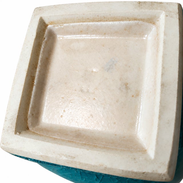 Gemstone Vintage Japanese Kyo Ware Crackle Glaze (Kannyu) Celadon Flower Vase by Rakuzan For Sale - Image 7 of 7