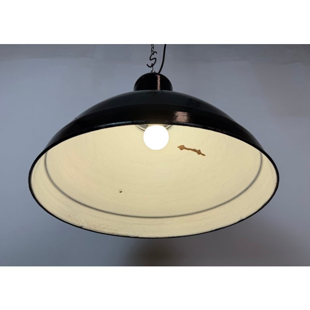 Industrial Black Enamel Factory Pendant Lamp, 1950s For Sale - Image 10 of 18