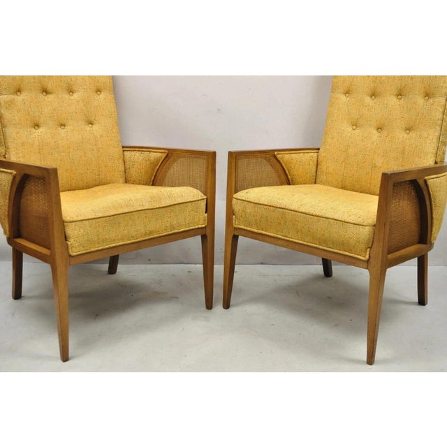 Mid Century Modern Hollywood Regency Sculpted Wood & Cane Lounge Chairs - Pair For Sale - Image 4 of 12