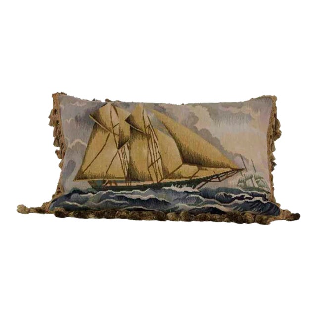 Tall Ship Hand Loomed Pillow For Sale