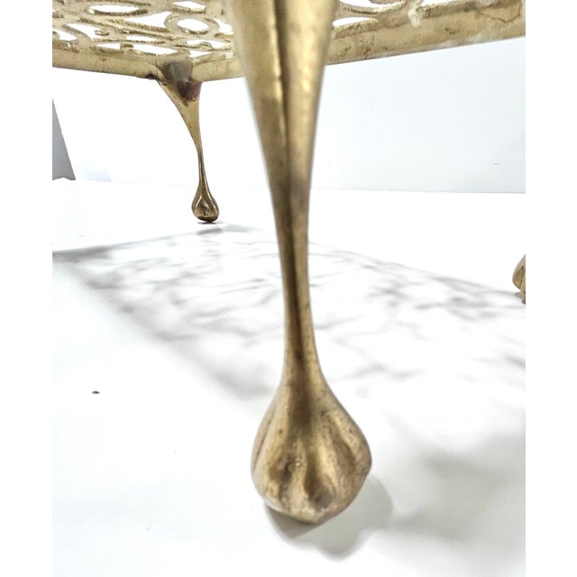 Mid 20th Century Vintage Brass Riser Fireplace Trivet Stand With Ornate Pierced Scrollwork – Footed Hot Plate, Plant Stand or Small Tabletop Riser For Sale - Image 5 of 10