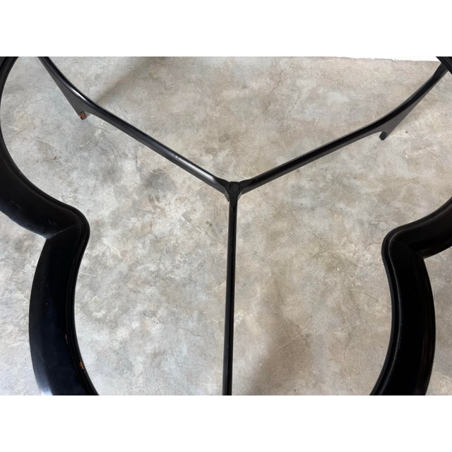 70's Mid-Century "Silhouette" Clover Leaf Black Lacquer Walnut Coffee Cocktail Table For Sale - Image 10 of 12