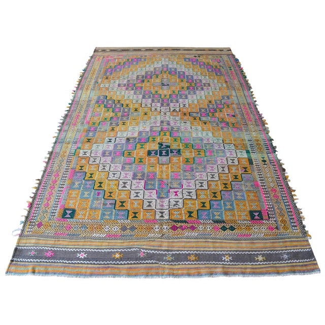 Textile 1960s Hand Woven Braided Jajim Kilim Area Rug - 5'7" X 9'8" For Sale - Image 7 of 11