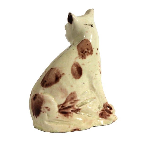 Ceramic English Creamware Pottery Toy Cat, Whieldon-Type Manganese Sponged Figure For Sale - Image 7 of 9