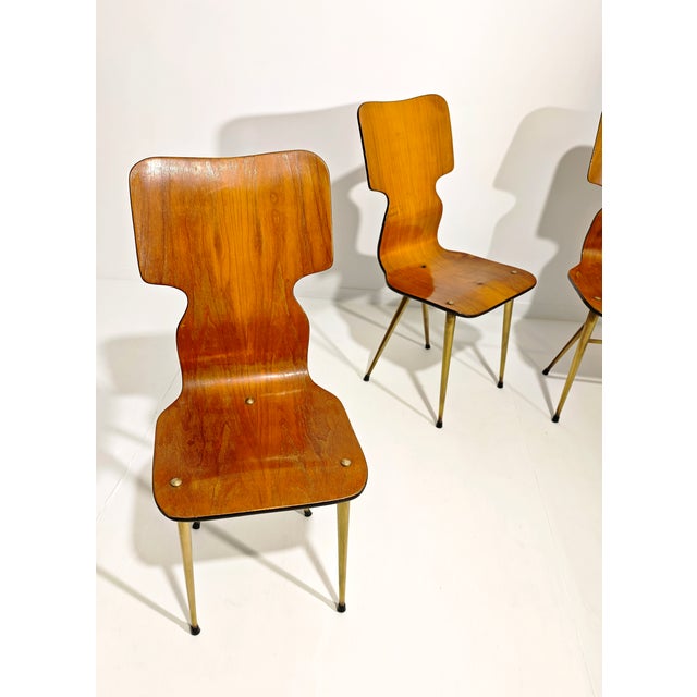 Curved Wooden Chairs with Brass Legs, 1970, Set of 4 For Sale - Image 16 of 18