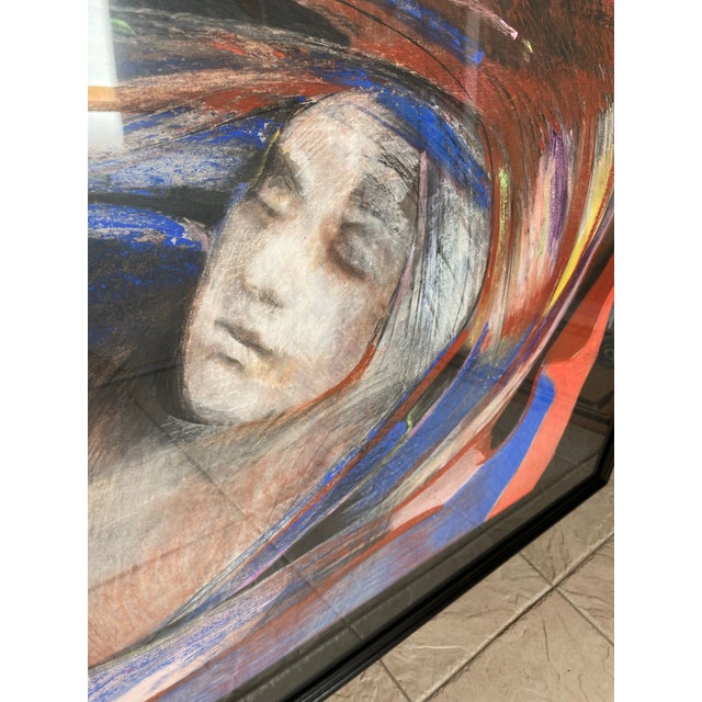 Paper Vintage 1980s Large Signed Charcoal & Pastel Figurative Drawing – Expressive Modernist Portrait For Sale - Image 7 of 11