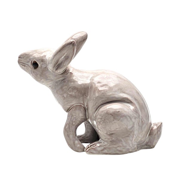 VTG Studio Pottery Rabbit Sculpture White Glaze Glass EyesTerracotta 9" For Sale - Image 4 of 13
