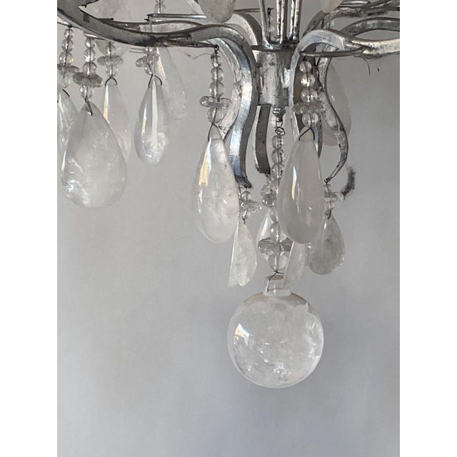 Silver Late 20th Century. Large Silver Leaf Wrought Iron & Rock Crystal 6-Light Chandelier For Sale - Image 8 of 8