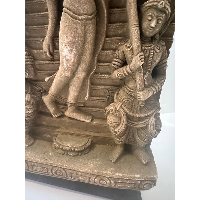 Stone Relief Sculpture of Buddha With Attendants For Sale - Image 4 of 11