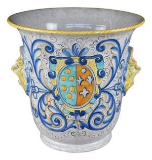 Late 20th Century Italian Artistica Deruta Hand Painted Figural Majolica Cache Pot Jardinière