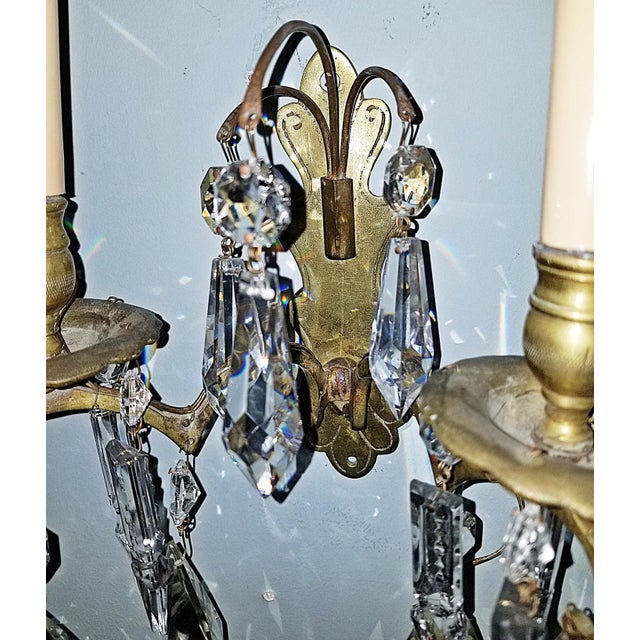 Antique Crystal French Bronze Sconce For Sale - Image 4 of 7