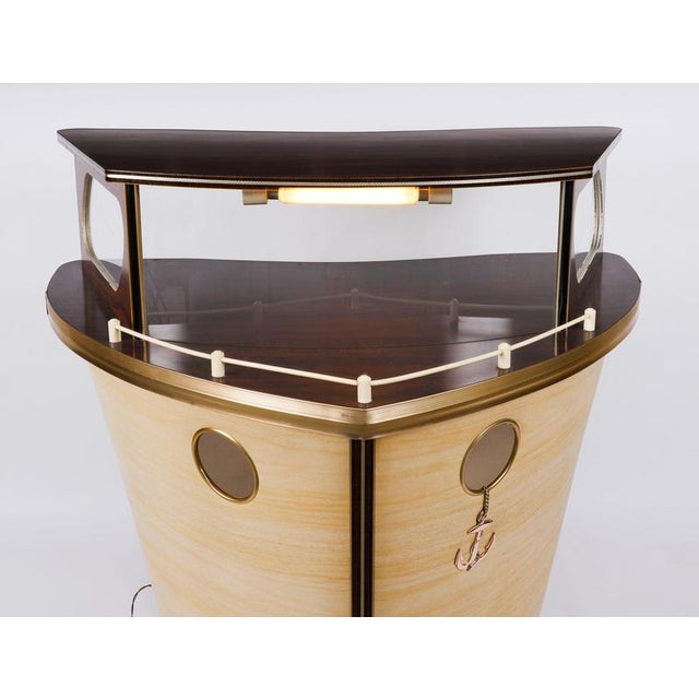Wood Vintage Modernist Boat Cocktail Bar by Umberto Mascagni for Harrods, 1950s For Sale - Image 7 of 18