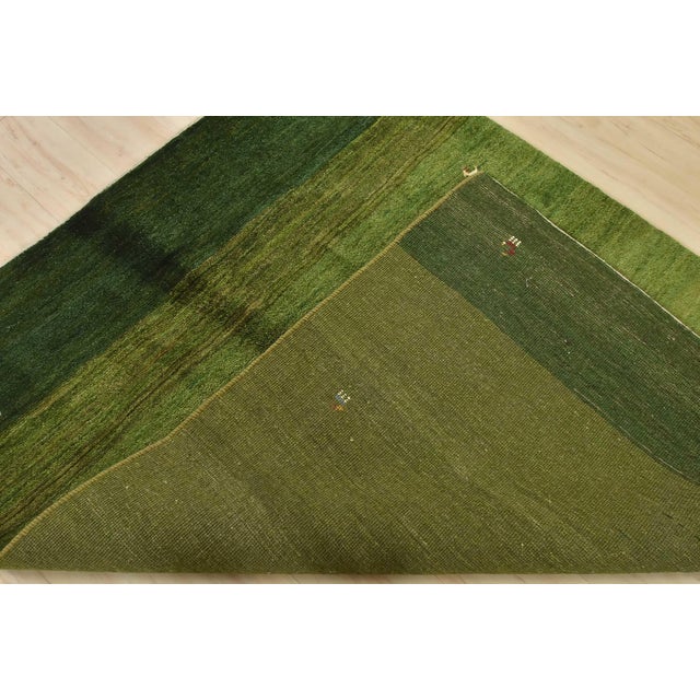 Gabbeh Rug 5’1” X 6’6” Green Wool Vintage Tribal Hand-Knotted Carpet For Sale - Image 12 of 13