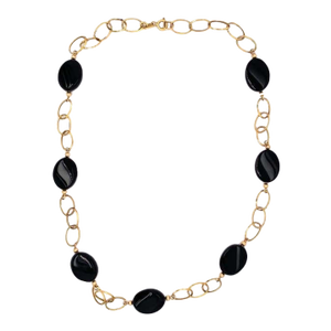 14 Karat Yellow Gold Link Necklace With Ebony Stones 21.2 Grams Total