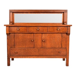 Stickley Brothers Style Antique Mission Tiger Oak Arts & Crafts Sideboard or Bar Cabinet, Circa 1910 For Sale