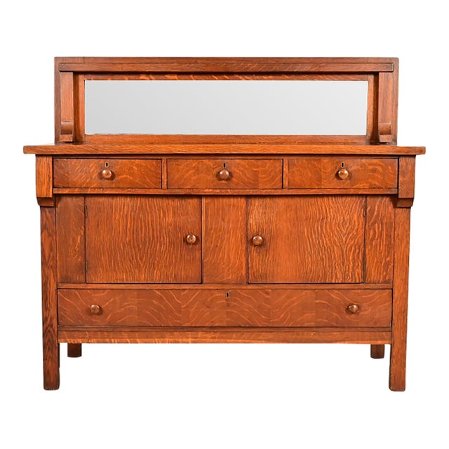 Stickley Brothers Style Antique Mission Tiger Oak Arts & Crafts Sideboard or Bar Cabinet, Circa 1910 For Sale