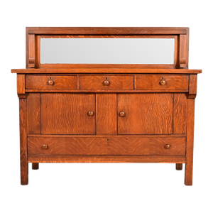 Stickley Brothers Style Antique Mission Tiger Oak Arts & Crafts Sideboard or Bar Cabinet, Circa 1910