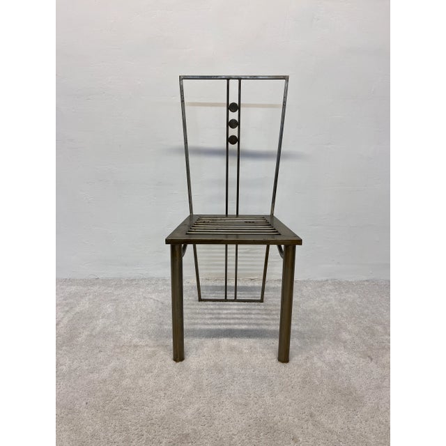 Postmodern artist designed contemporary welded steel dining, side or desk chair from the 1990s.