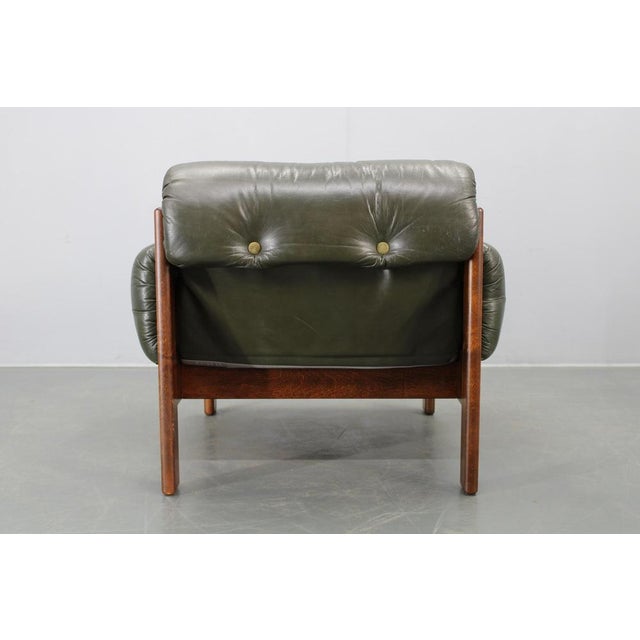 1970s Mid-Century Modern Green Leather Chair, Czechoslovakia, 1970s For Sale - Image 5 of 18