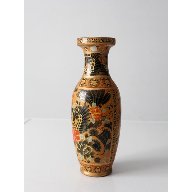 Mid-Century Modern Vintage Satsuma Style Phoenix Floral Vase With Gilt Details For Sale - Image 3 of 13