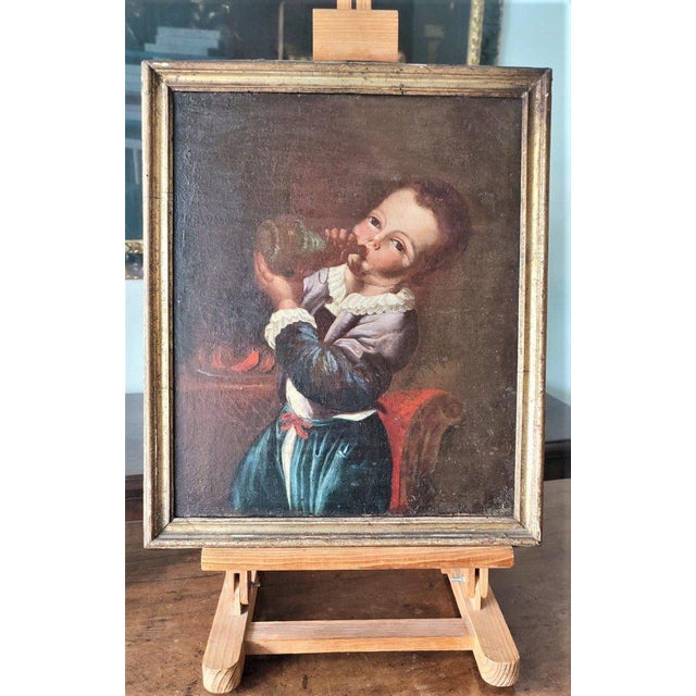 Child Drinks from a Wine Flask, Oil on Canvas, Early 1700s, Oil on Canvas For Sale - Image 3 of 6