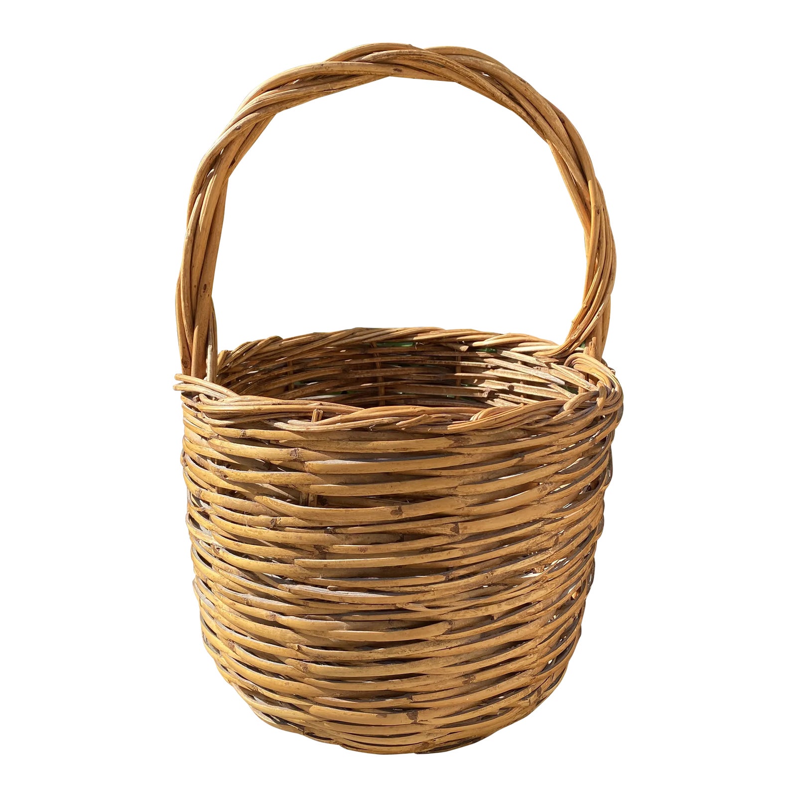 Vintage French Woven Wicker Basket With Handle | Chairish