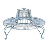 Ally Wrought Iron 60.25 Inch W Outdoor Tree Bench - Antique Blue For Sale