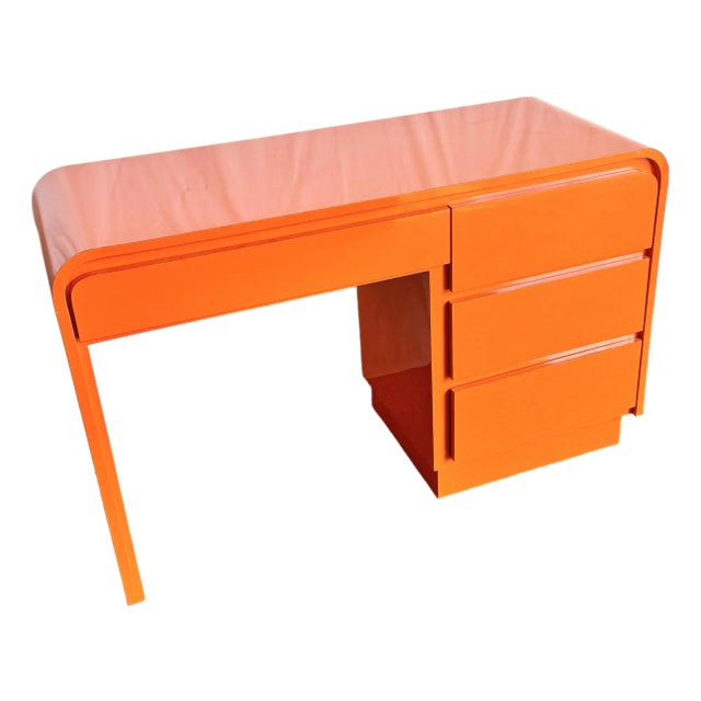 Postmodern Tangerine Orange Lacquer Laminate Waterfall Desk For Sale