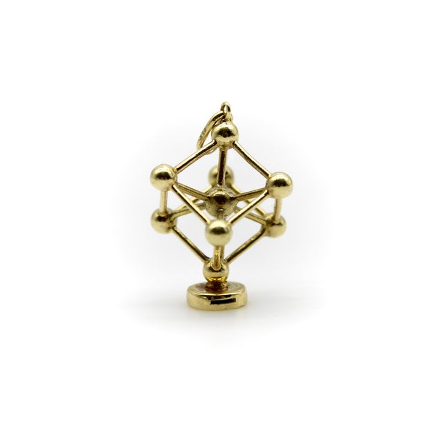 Modern Vintage 14k Gold Atomium Molecule Charm For Sale - Image 3 of 9