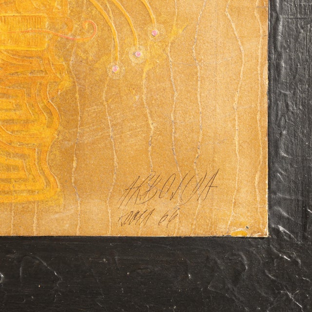 1960s Italy Burnt Orange Wood Painting For Sale - Image 9 of 15