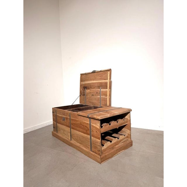 Wood Teak Storage Chest with Integrated Wine Rack For Sale - Image 7 of 7