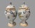Pair of Antique French Faience Floral Hand Painted Double Handled 15" Vases Urns w Lids with different floral decoration...