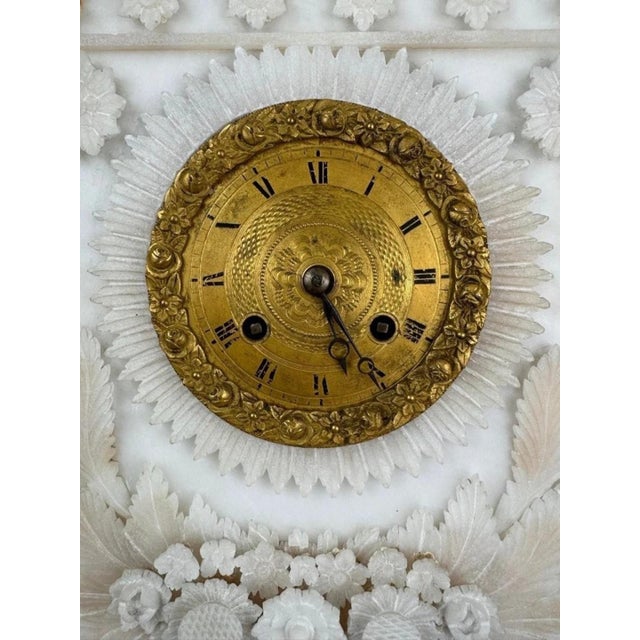 Alabaster Mantel Clock with Floral Decoration For Sale - Image 3 of 6