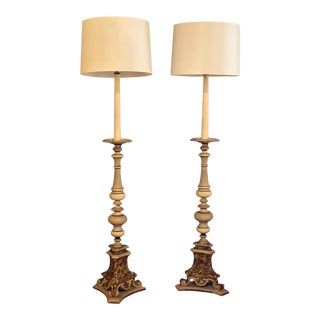 Mid 19th Century Carved Wood Floor Lamps - a Pair For Sale