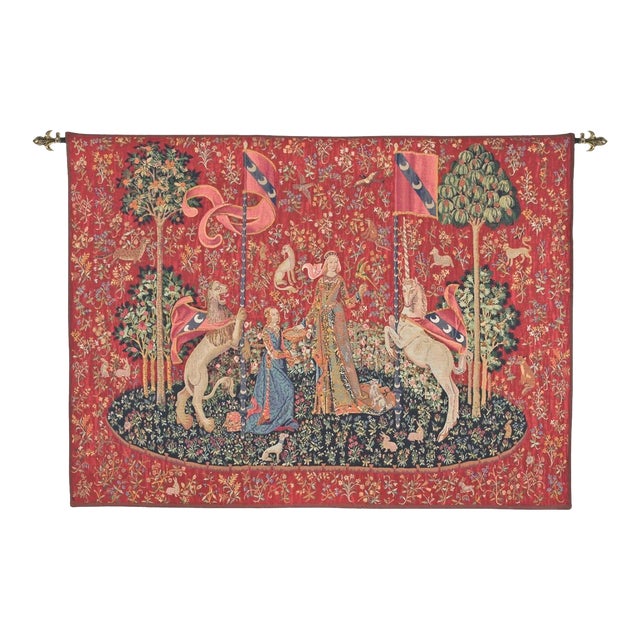 Lady With the Unicorn - Taste Loom Woven Tapestry - 122 X 165 Cm (4'0" X 5'5") - Requires Rod Size 4 For Sale