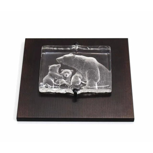 Vintage Swedish Carved Crystal Polar Bears Slab Sculpture For Sale - Image 4 of 8