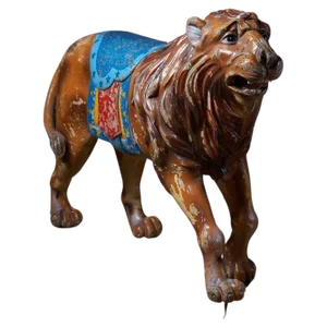 Vintage Carved Wood Lion Carousel Figure, 1950s