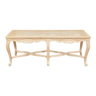 Carved Wood and Cane French Style Bench For Sale