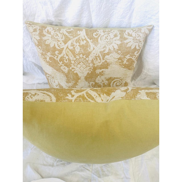 2010s Pair of Rustic European Linen Decor Pillows Gryphon Print For Sale - Image 5 of 7