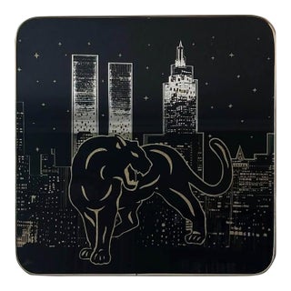 80s Black and Metallic Mirror Cityscape Art / Tabletop For Sale