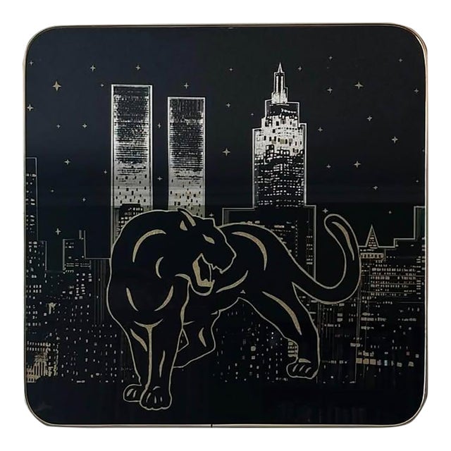 80s Black and Metallic Mirror Cityscape Art / Tabletop For Sale