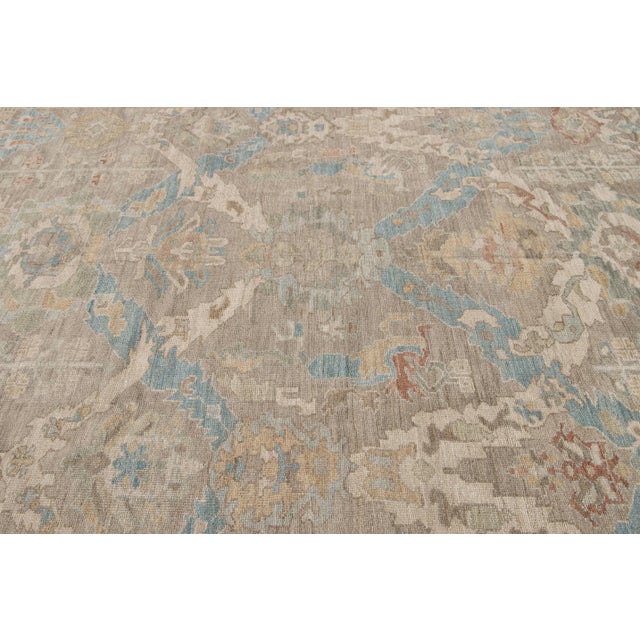 Textile Modern Beige Sultanabad Handmade Floral Wool Rug For Sale - Image 7 of 10