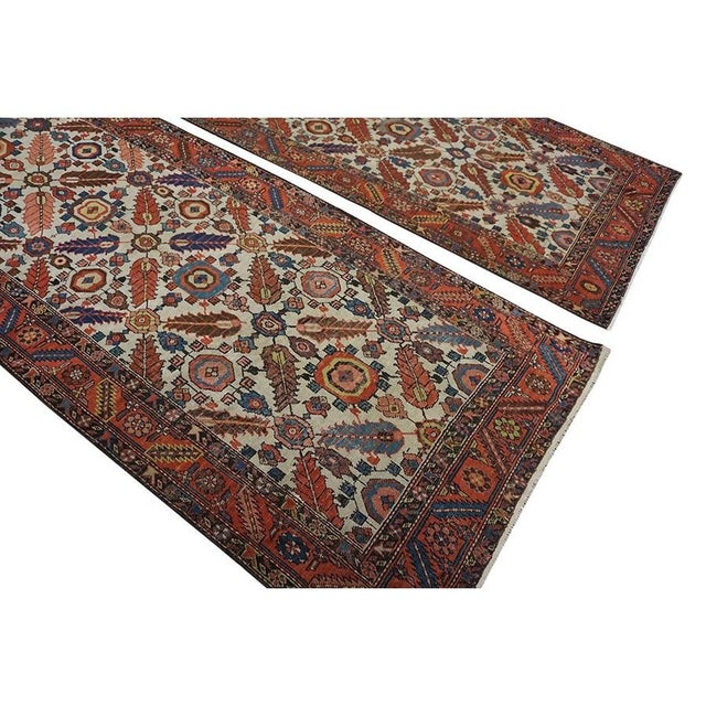 Late 19th Century 1880s Ivory Field Geometric Tribal Pair of n.w. Bakshaiesh Runner Carpets Rug For Sale - Image 5 of 10