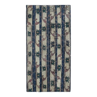 1970s Vintage Turkish Runner Rug - Navy Blue Vertical Striped & Cream Hallway Rug - Handwoven Anatolian Low-Pile Accent Carpet For Sale